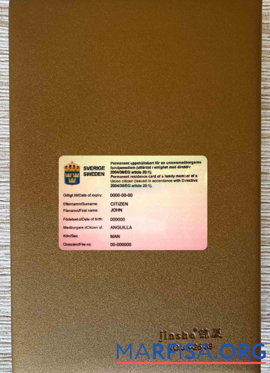 Printable Sweden permanent residence card photolook FRONT download for verification